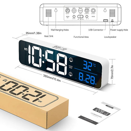 NNEOBA Music LED Digital Alarm Clock Temperature Date Display Desktop Mirror Clocks Home Table Decoration Voice Control 2400mAh Battery