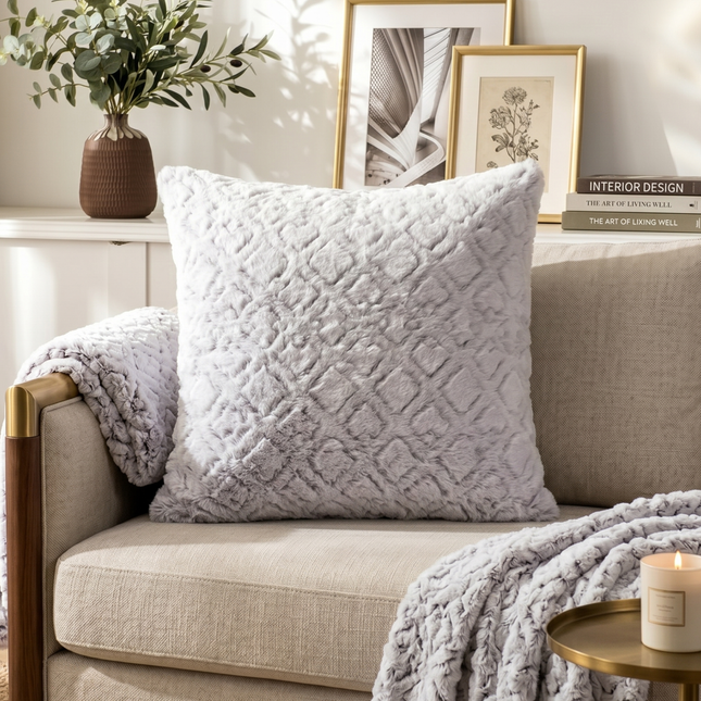 DaDalogy Bedding Dreamy Milky Way White & Purple Embossed Faux Fur Euro Throw Pillow Cover (M3395)