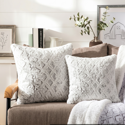 DaDalogy Bedding Dreamy Milky Way White & Purple Embossed Faux Fur Euro Throw Pillow Cover (M3395)
