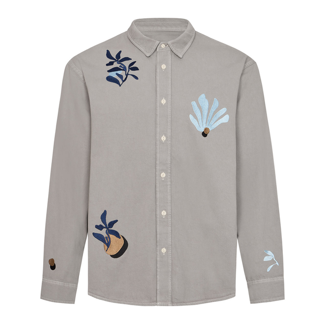 Grey Abstract Floral Cotton Shirt