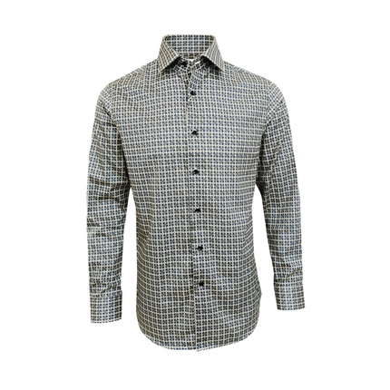 Men’s Beige Navy Geometric Shirt