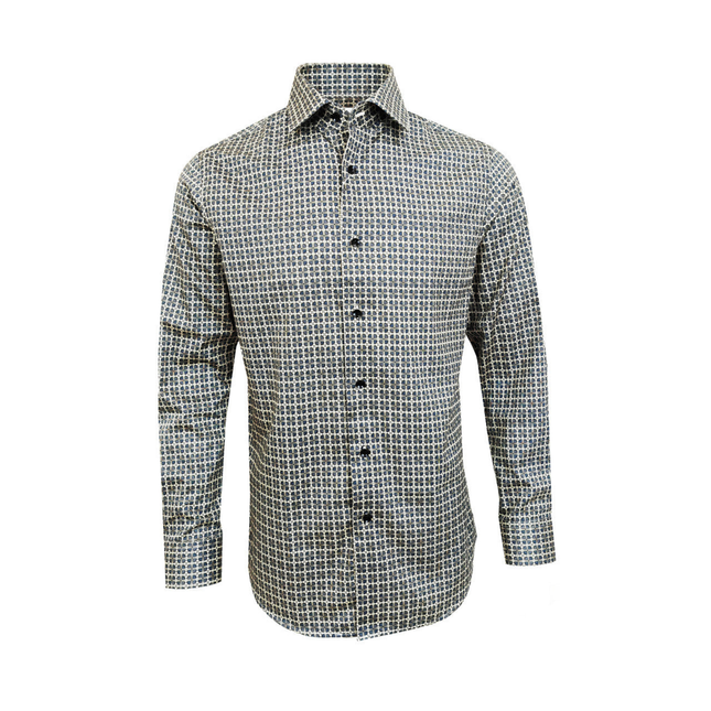 Men’s Beige Navy Geometric Shirt