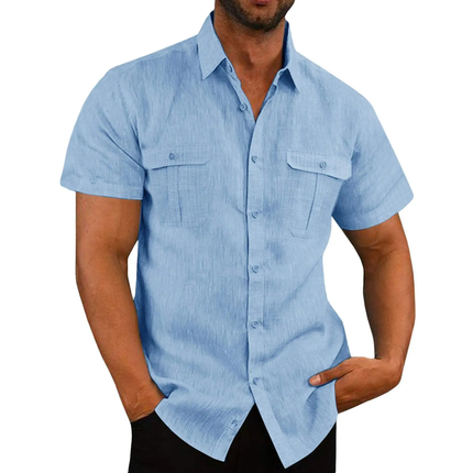 Men’s Linen Stand Collar Shirt