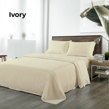 NNEDSZ Comfort Bamboo Blended Sheet & Pillowcases Set 1000TC Ultra Soft Bedding Queen Ivory