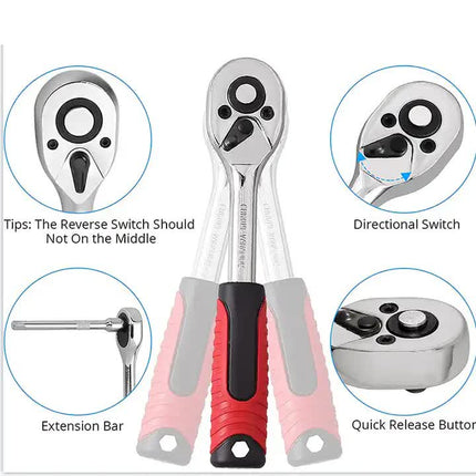 NNEDSZ 82-Piece Professional Automotive Repair Tool Set - 1/2 & 1/4 Drive Ratchets, Sockets, and Wrenches for Engine, Tire, and Spark Plug Maintenance