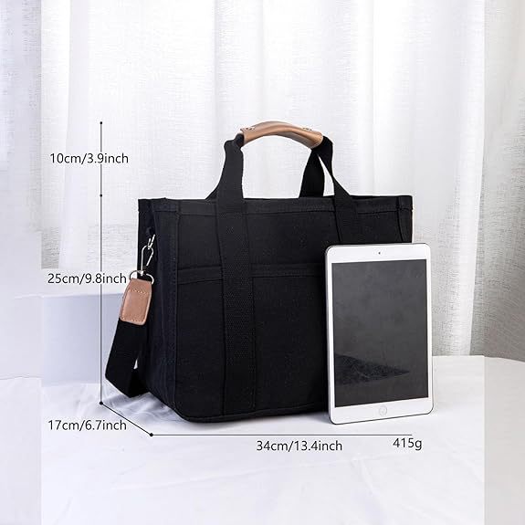 NNEDSZ Black Stylish Canvas Briefcase Tote Bag with Large Capacity for Women