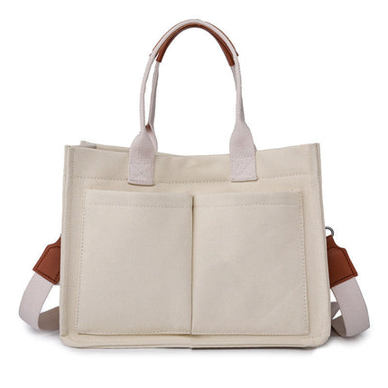 NNEDSZ White Stylish Canvas Briefcase Tote Bag with Large Capacity for Women