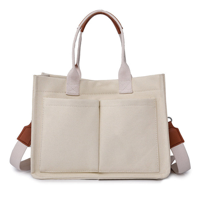 NNEDSZ White Stylish Canvas Briefcase Tote Bag with Large Capacity for Women