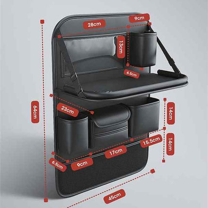 NNEDSZ Black Car Seat Back Organizer with Foldable Tray, Leather Backseat Storage Bag, Multi-Pocket Vehicle Organizer