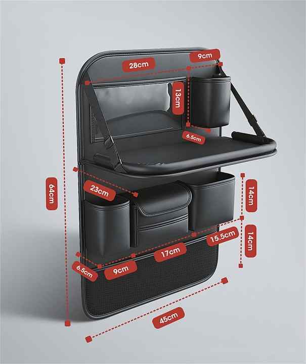 NNEDSZ Black Car Seat Back Organizer with Foldable Tray, Leather Backseat Storage Bag, Multi-Pocket Vehicle Organizer