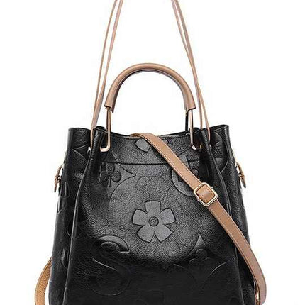 NNEDSZ Dark Red Elegant Embossed PU Leather Tote Bag for Women - Large Capacity Handbag with Inner Pouch