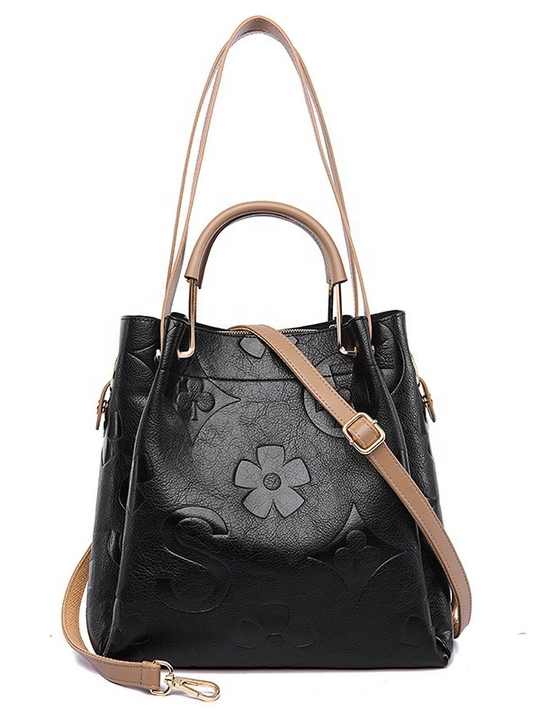 NNEDSZ Dark Red Elegant Embossed PU Leather Tote Bag for Women - Large Capacity Handbag with Inner Pouch