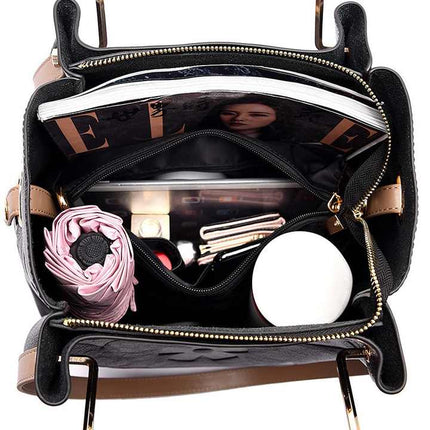 NNEDSZ Dark Red Elegant Embossed PU Leather Tote Bag for Women - Large Capacity Handbag with Inner Pouch