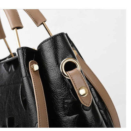 NNEDSZ Dark Red Elegant Embossed PU Leather Tote Bag for Women - Large Capacity Handbag with Inner Pouch