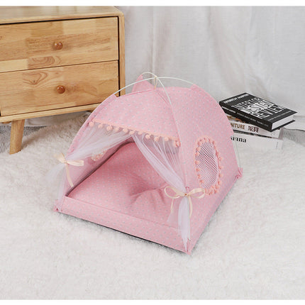 NNEDSZ Pink Floral Portable Folding Pet Tent - Summer Cat & Dog Shelter with Mesh Window, Lightweight and Breathable, Ideal for Travel & Home Use 40x40x35CM