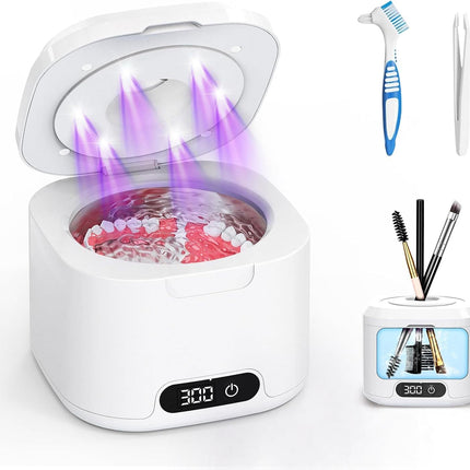 Muti-Functional Portable UV-C Ultrasonic Cleaner (49KHz) - 3 Time Modes for Deep cleaning and Sterilization, 340ml Stainless Steel Tank