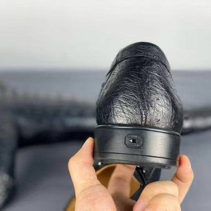 Black Ostrich Leather Loafers