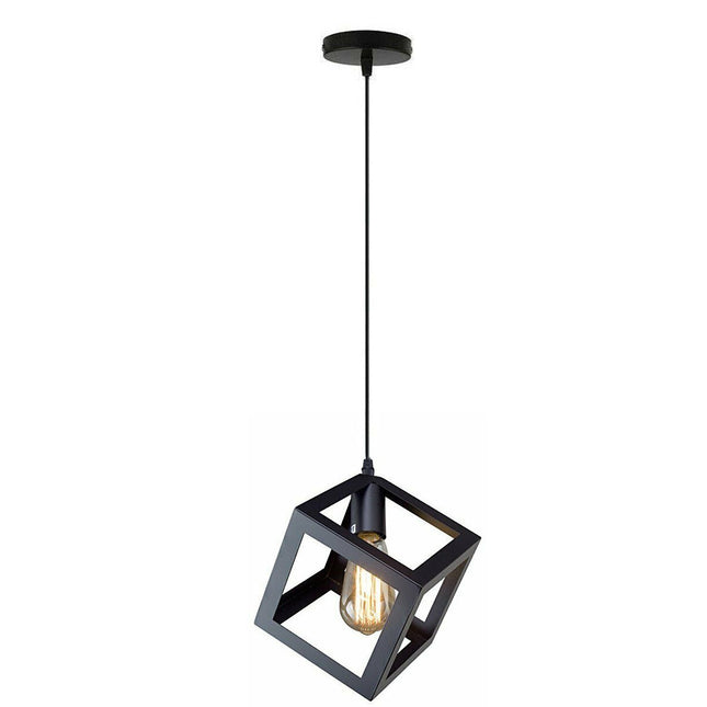Industrial Black Square Wire Cage Pendant | Modern Kitchen Lighting ~1493
