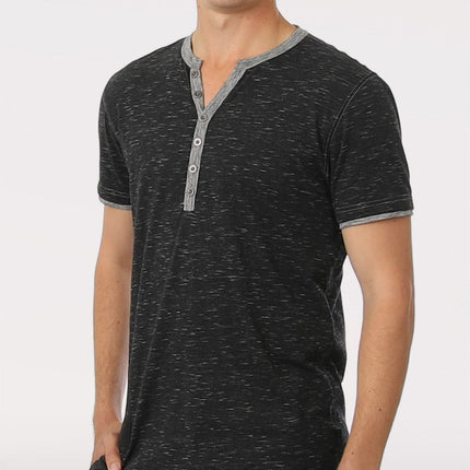 Short Sleeve Y Neck Henley Button T-Shirts-0