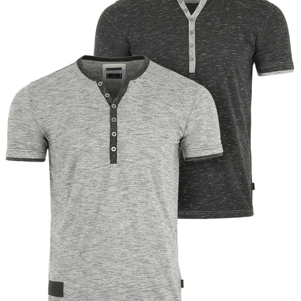 Short Sleeve Y Neck Henley Button T-Shirts-2