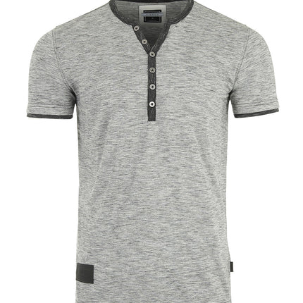 Short Sleeve Y Neck Henley Button T-Shirts-4