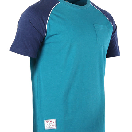 Mens Short Sleeve Raglan Tee - Color Block Retro Casual T-Shirt-1