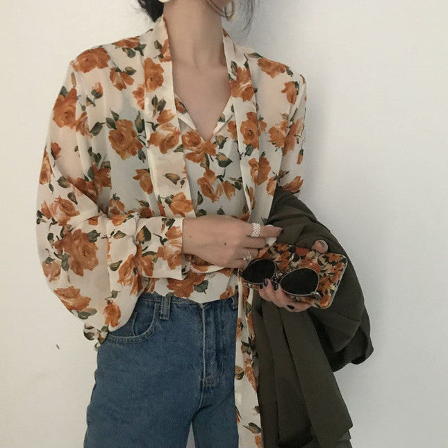 Women’s Retro Floral Chiffon Top