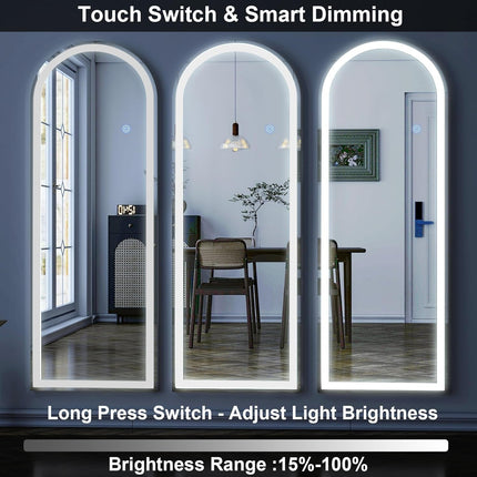 20x56 Arched Dimmable LED Full Length Mirror Three Color Lighting Wall Or Standing