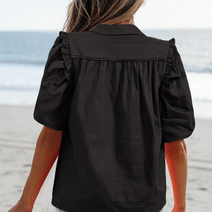 Analeia Puff Sleeve Collared Shirt