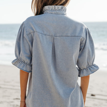 Aya Puff Sleeve Chambray Top