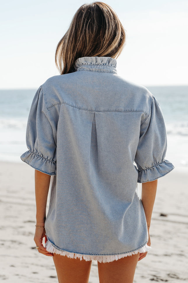 Aya Puff Sleeve Chambray Top