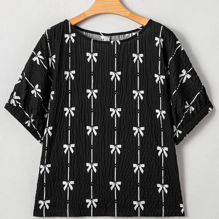 Aviana Bow Print Puff Top