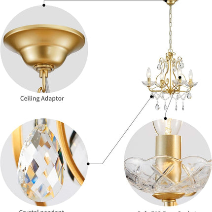 Crystal Pendant Chandelier Flush Mount Lighting Gold