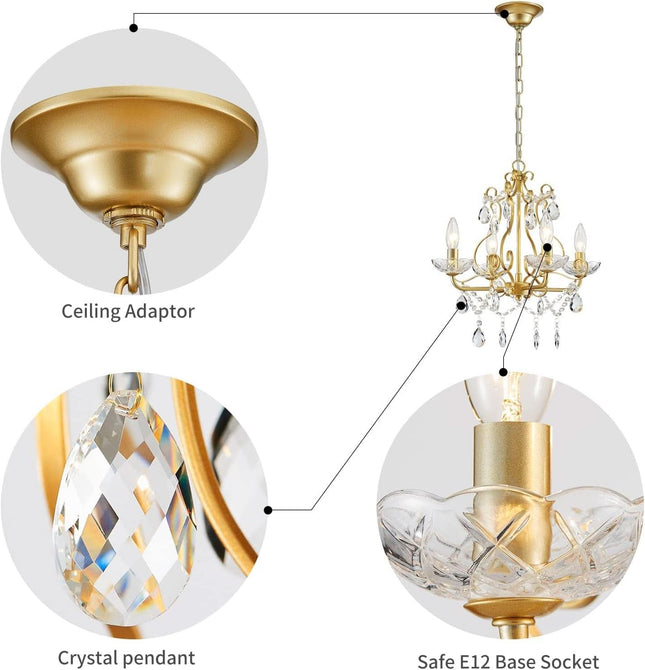 Crystal Pendant Chandelier Flush Mount Lighting Gold