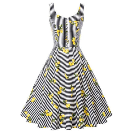 Belle Poque Cotton Dress Women Sleeveless V-Neck Buttons Grid Plaid Dresses Ladies Summer Knee Length Flare Swing A-Line Dress
