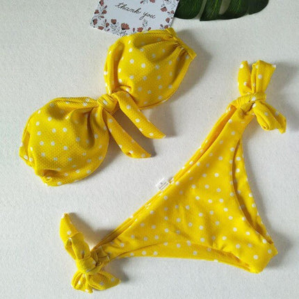 Bikinis Set Vintage Dot Print Tie Bowknot Strapless Swimwear Sexy