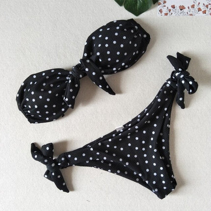 Bikinis Set Vintage Dot Print Tie Bowknot Strapless Swimwear Sexy