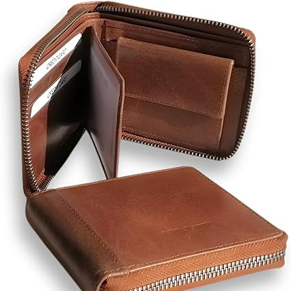 Camel Leather Classic Zip Wallet