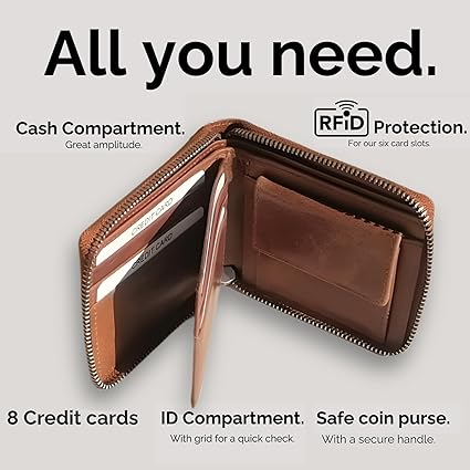 Camel Leather Classic Zip Wallet