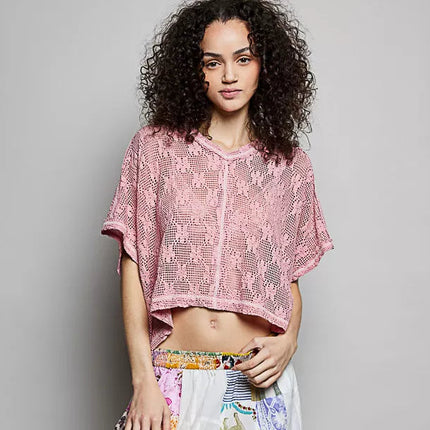 POL Crochet Lace Casual Top