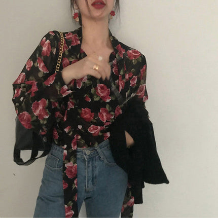 Women’s Retro Floral Chiffon Top