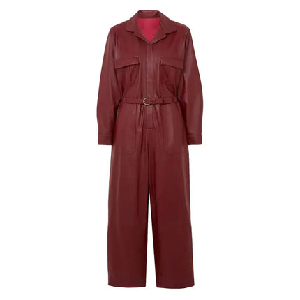 Women’s Cherry Red Leather Jumpsuit