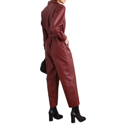 Women’s Cherry Red Leather Jumpsuit