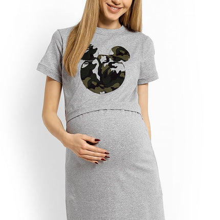 Maternity Nightgown with Mouse Patch