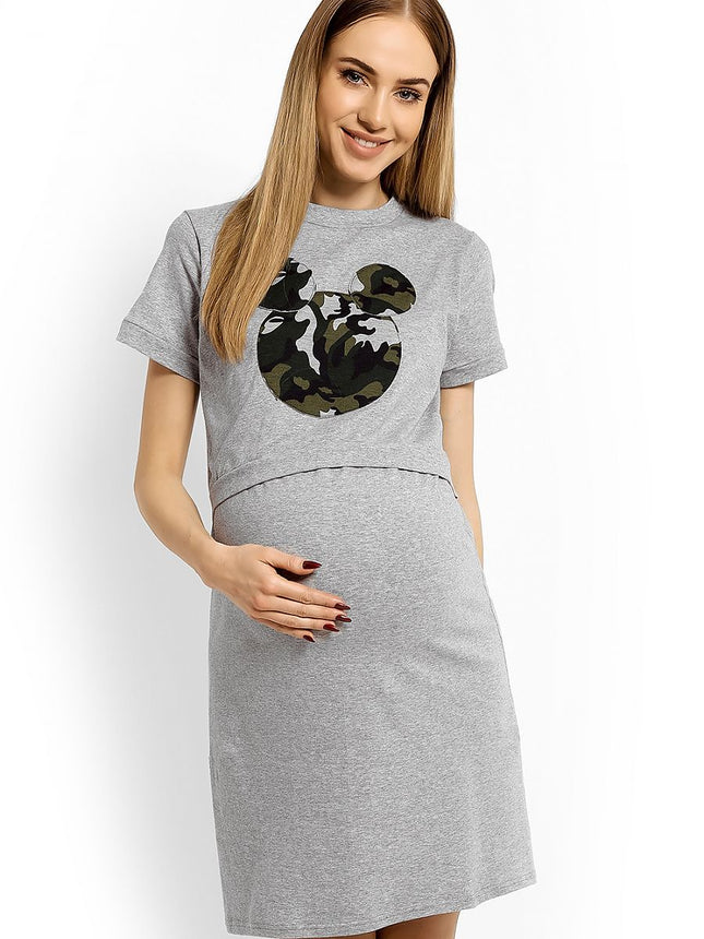 Maternity Nightgown with Mouse Patch