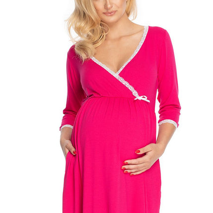 Pregnancy Nightgown with Guipure Lace & Bow