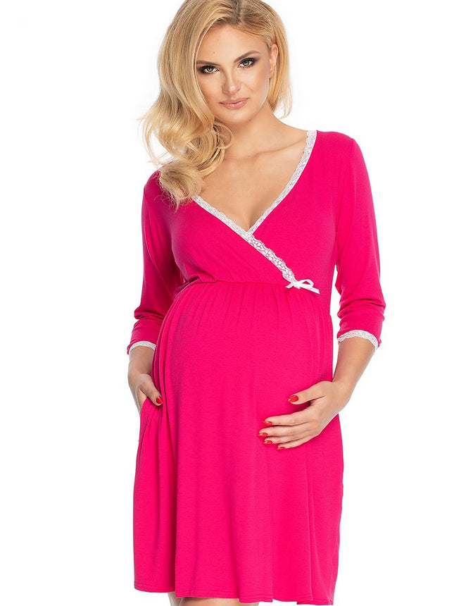 Pregnancy Nightgown with Guipure Lace & Bow