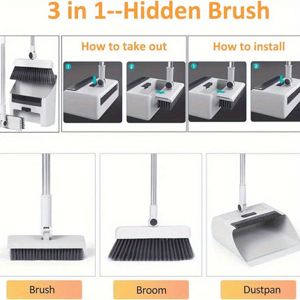 NNETM 3-in-1 Home Cleaning Kit Broom Dustpan Brush