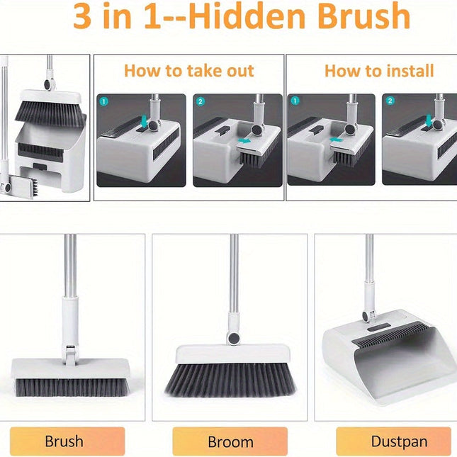 NNETM 3-in-1 Home Cleaning Kit Broom Dustpan Brush