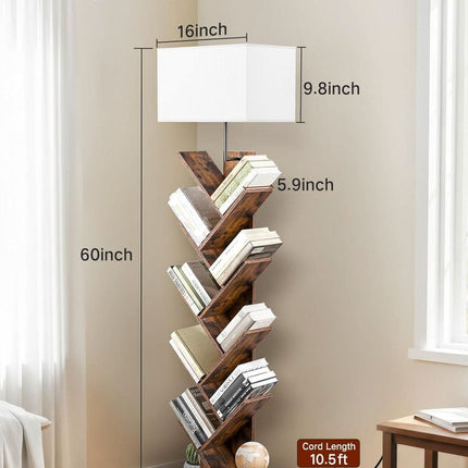 Rustic Brown 9 Tier Tree Bookshelf With LED Lighting